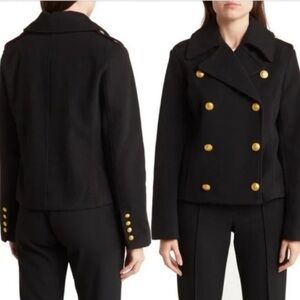 $468 Rebecca Minkoff Black Pea Coat with Gold Buttons